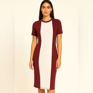 109. NWOT! SHEIN Red @ White Color Block Bodycon Midi Midi Dress Sz 12